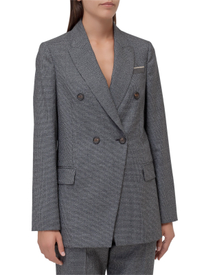 Brunello Cucinelli Double Breasted Houndstooth Blazer