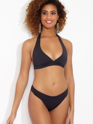 Neck Holder Reversible Halter Triangle Bikini Top - Black/navy Blue