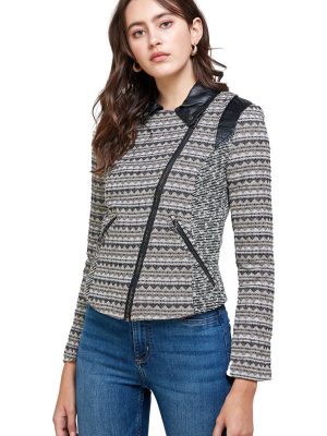 Kaii Fabric Mix Jacquard Biker Jacket