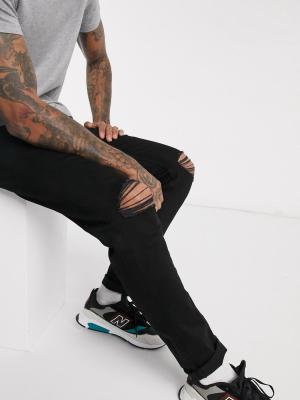 Asos Design Skinny Jeans In Black With Knee Rips
