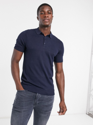 Topman Knitted Polo In Navy