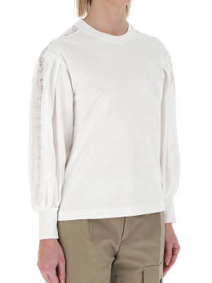 Chloé Lace Inserts Puff-sleeve Top