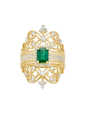 Effy Brasilica 14k Yellow Gold Emerald And Diamond Ring, 1.68 Tcw