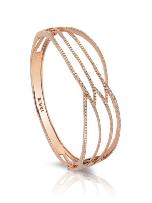 Pave Rose 14k Rose Gold Diamond Bangle, 1.05 Tcw