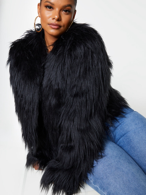 Plus Liddie Black Faux Fur Shaggy Cropped Jacket