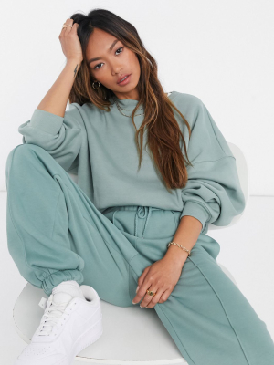 Asos Design Mix & Match Oversized Sweat With Chunky Rib Co-ord In Sage