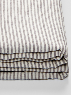 100% Linen Fitted Sheet In Grey & White Stripe