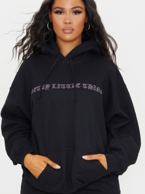 Prettylittlething Black Diamante Slogan Hoodie