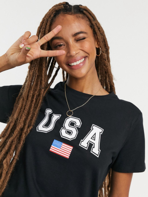 Asos Design T-shirt With Usa Print In Black