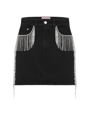 Chiara Ferragni Crystal Fringe Denim Skirt