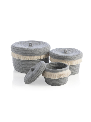 Assorted Set Of 3 Round Dharma Organizer Baksets - Gray - Shiraleah