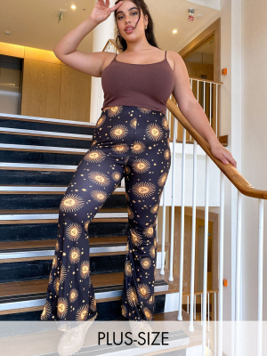 Rokoko Plus Flared Pants In Celestial Print