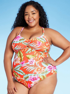 Women's Plus Size Cinch Keyhole One Piece Swimsuit - Kona Sol™ Orange