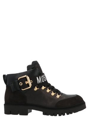 Moschino Logo Strap Combat Boots