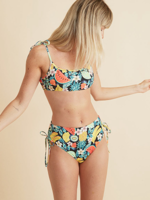 Rio High Waisted Bikini Bottom In Black Fruit Print