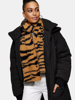 Tan Tiger Print Fluffy Scarf