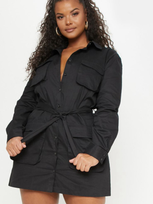 Plus Black Utility Shirt Dress