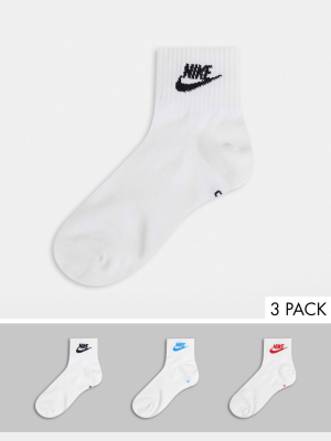 Nike Everyday Essentials 3-pack Socks In White With Color Logos