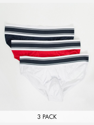Asos Design 3-pack Briefs In Red, White, And Blue
