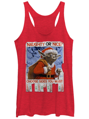 Women's Star Wars Christmas Yoda Naughty Or Nice Racerback Tank Top