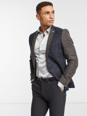 Twisted Tailor Skinny Suit Jacket In Contrast Fleck