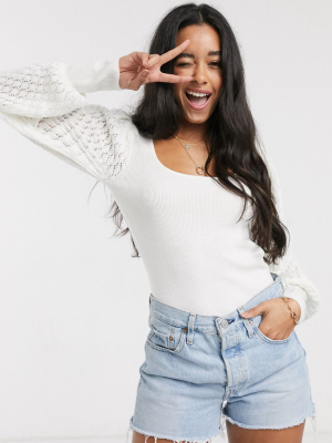 Asos Design Scoop Neck Sweater With Volume Sleeve