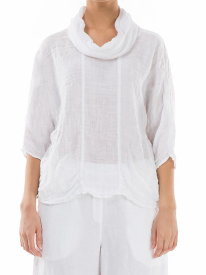 Cowl Neck White Linen Blouse