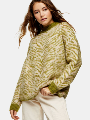 Green Animal Print Knitted Sweater