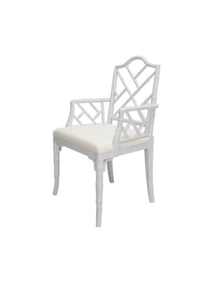 Chippendale Style Bamboo Dining Armchair In Matte White Lacquer