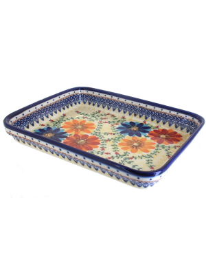 Blue Rose Polish Pottery Autumn Burst Large Rectangular Platter