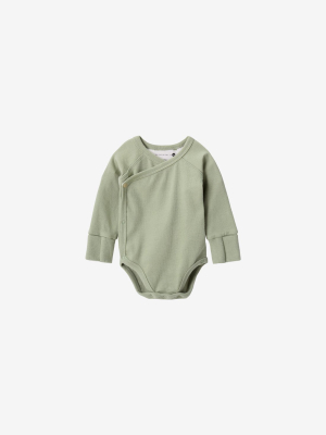 Organic Cotton L/s Kimono Bodysuit - Sage