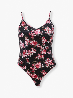 Plus Size Floral Velvet Bodysuit