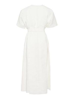 Pleated Linen Midi Dress