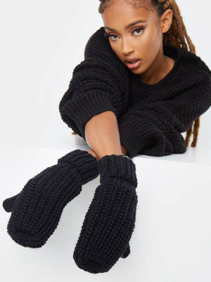 Black Knitted Mittens
