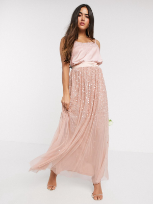 Amelia Rose Ombre Sequin Maxi Tulle Skirt In Rose