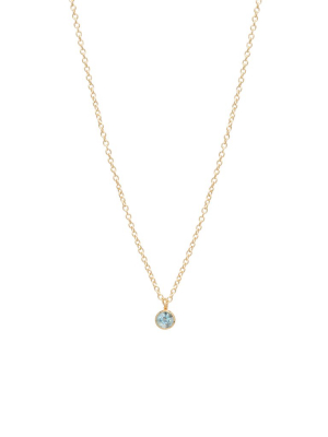 14k Single Aquamarine Choker Pendant Necklace | March Birthstone