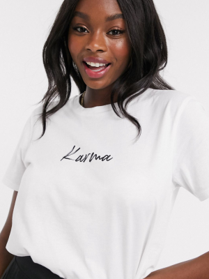 Asos Design T-shirt With Karma Print In Organic Cotton