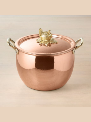 Ruffoni Historia Hammered Copper Stock Pot With Turkey Knob, 7 1/2-qt.