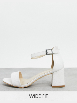 Glamorous Wide Fit Heeled Sandals In Off White Lizard