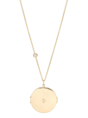 14k Star Set Diamond Round Locket Necklace