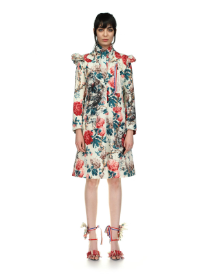 Silk Screen Melange 'kandi Floral' Ruffle Cap Coat