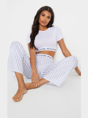 Prettylittlething Grey Stripe Pants Pj Set