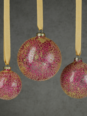 Glitter Glass Ball Ornament - Fuschia & Gold