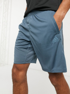 Adidas Training Three Stripe Shorts In Blue