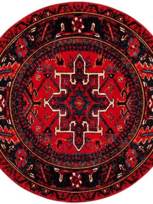 Vintage Hamadan Medallion Red/multi Round Rug