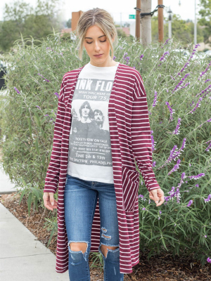 The Striped Leah Cardigan - Burgundy