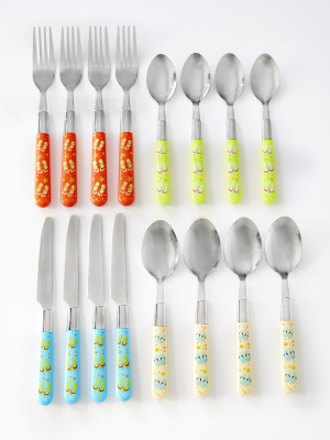 Lakeside Flip Flop Silverware Set With Colored, Plastic Handles For Kids, Adults - 16-pc.