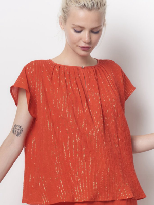 Maggie Pleat Neck Top - Gauze