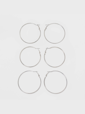 Thick, Thin And Textured Hoop Earring Set 3ct - Wild Fable™