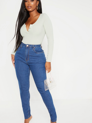 Shape Mid Wash High Waist Super Stretch Denim...